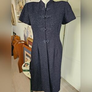 Vtg R&M Richards Karen Kwong Asian Dress Shacket 14 (Lg)Sparkle Frog Closure New